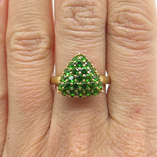 DSMK 925 Sterling Silver Gold Plated Real Peridot Gem Triangle Ring Size 7.25