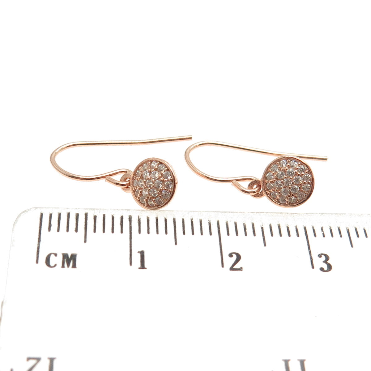 925 Sterling Silver Rose Gold Plated Round-Cut C Z Dangling Earrings