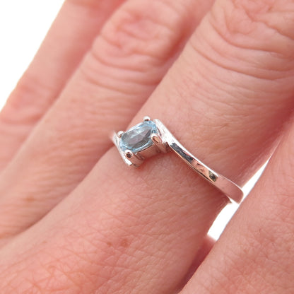 Nevada 925 Sterling Silver Vintage Real Blue Topaz Bypass Ring Size 6.5