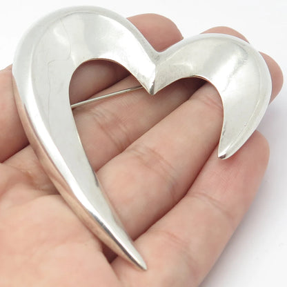 925 Sterling Silver Vintage Heart Pin Brooch