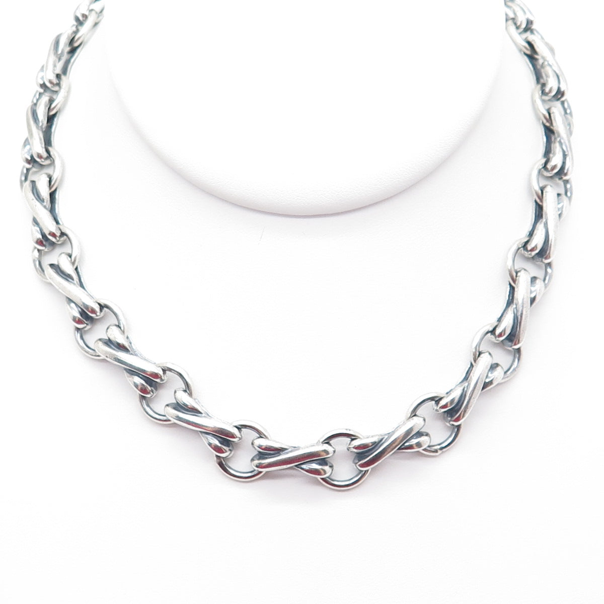 925 Sterling Silver Vintage XO Hugs & Kisses Chain Oxidized Necklace 16"