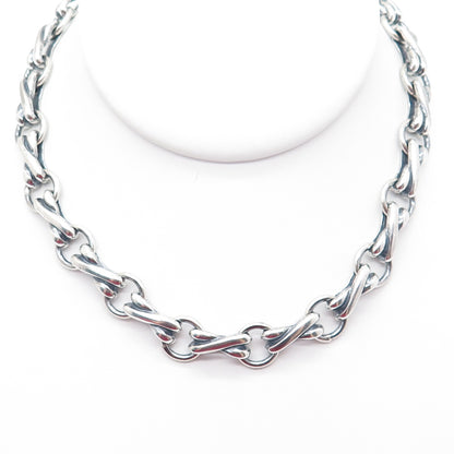 925 Sterling Silver Vintage XO Hugs & Kisses Chain Oxidized Necklace 16"