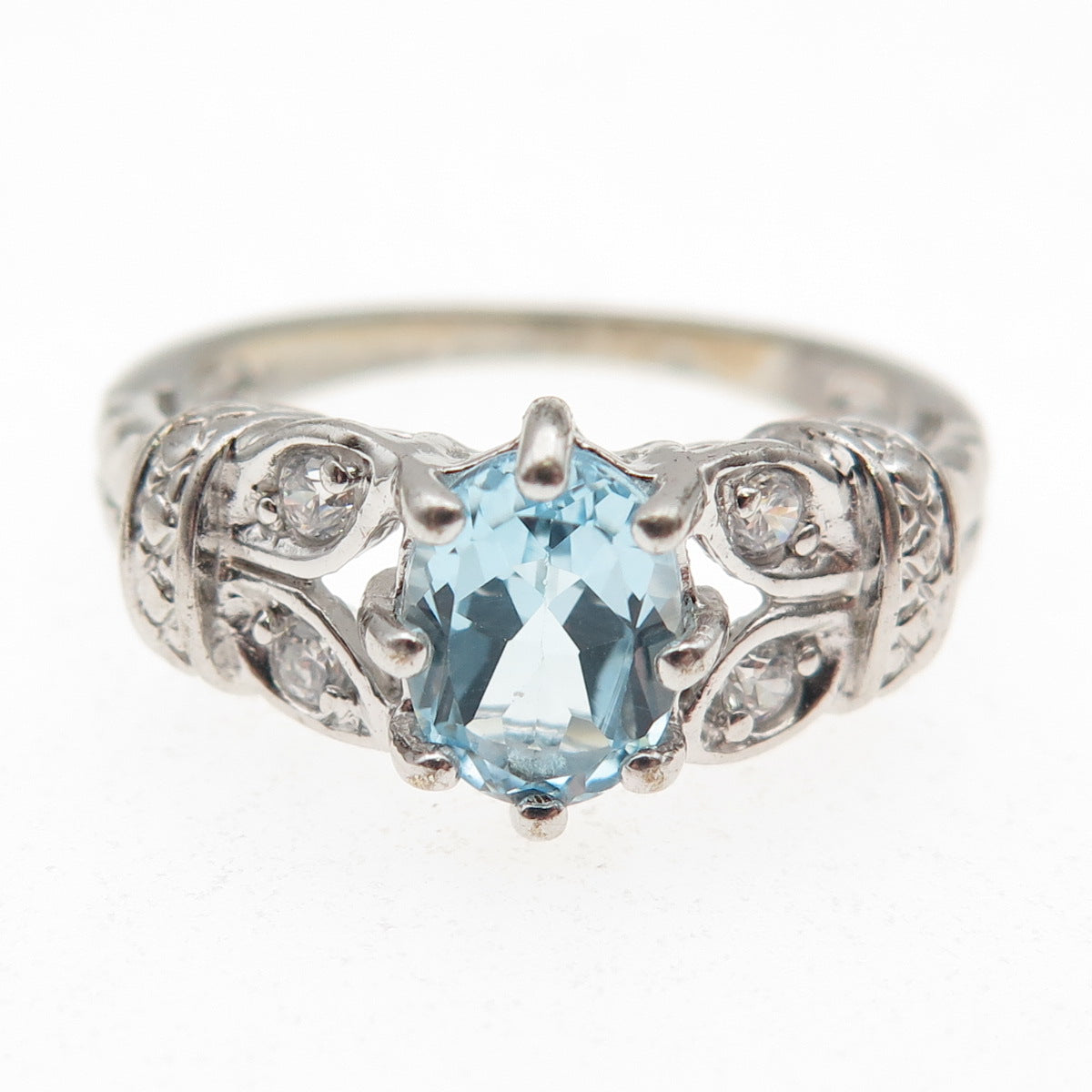 RJ Graziano 925 Sterling Silver Real Blue Topaz & C Z Ring Size 8