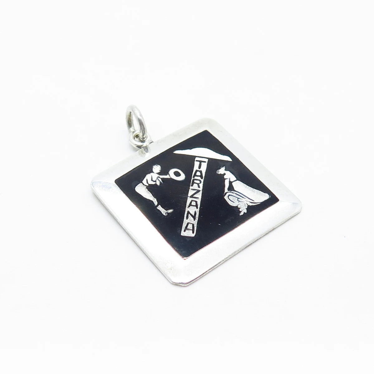 925 Sterling Silver Vintage Meyers Co. Real Black Onyx Tarzana Square Pendant