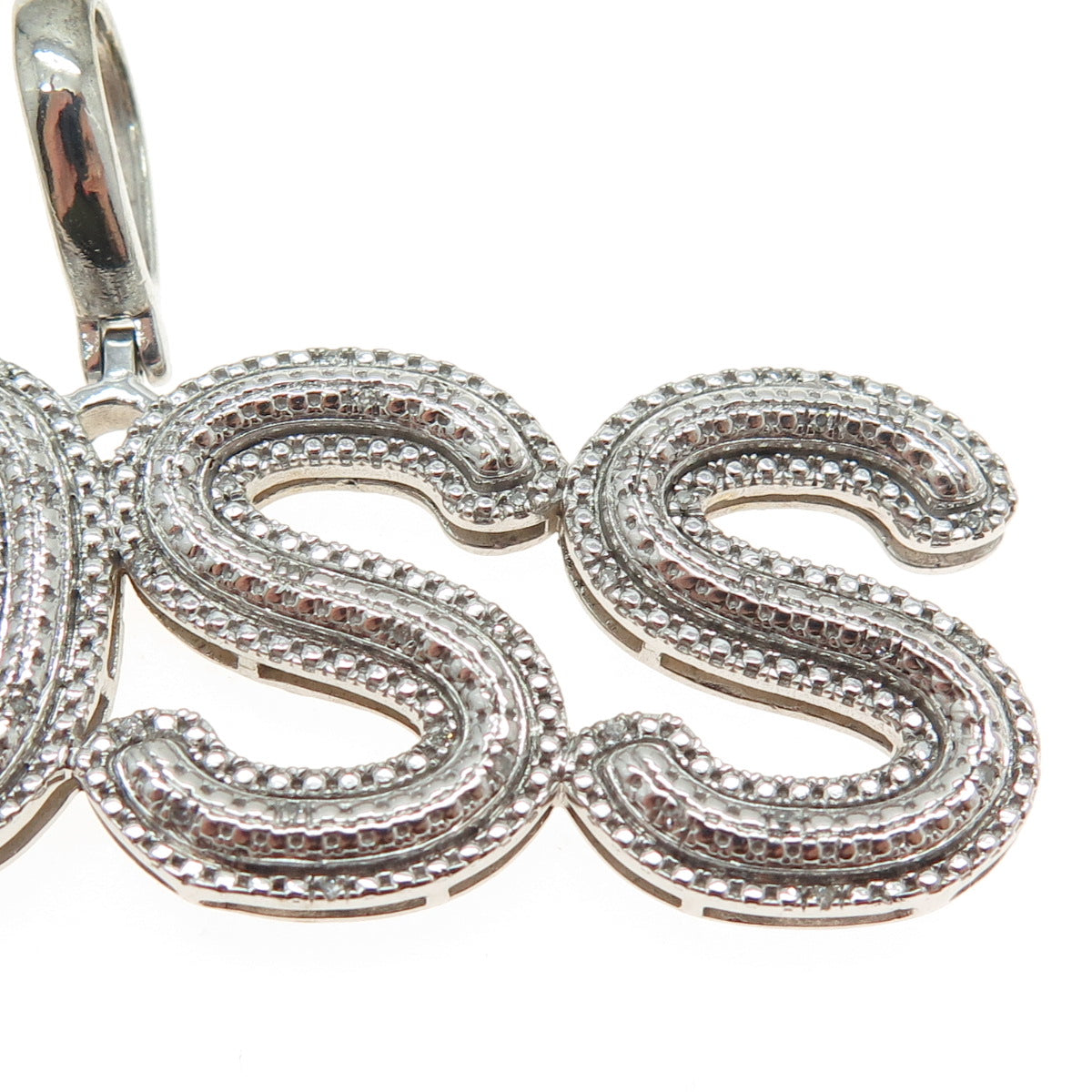 925 Sterling Silver Real White Diamond "BOSS" Pendant