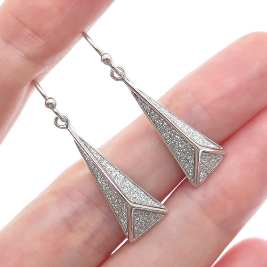 925 Sterling Silver Diamond-Illusion Pyramid Dangle Earrings