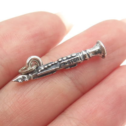 BEAU 925 Sterling Silver Vintage Clarinet Musical Instrument 3D Pendant