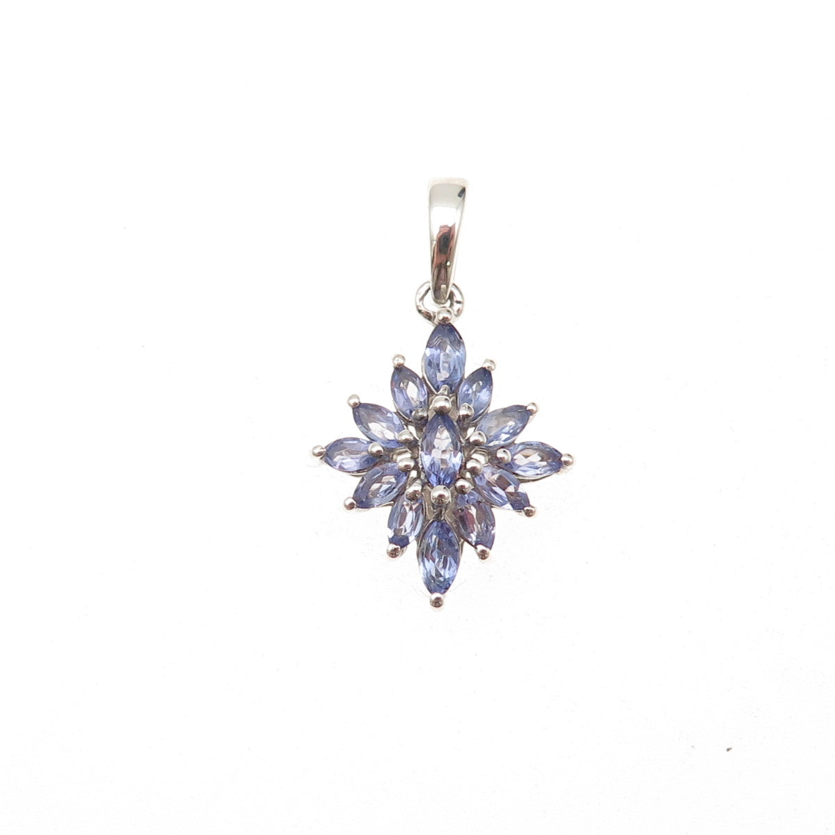 D'Joy 925 Sterling Silver Real Marquise-Cut Tanzanite Floral Charm Pendant