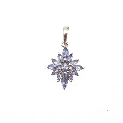 D'Joy 925 Sterling Silver Real Marquise-Cut Tanzanite Floral Charm Pendant