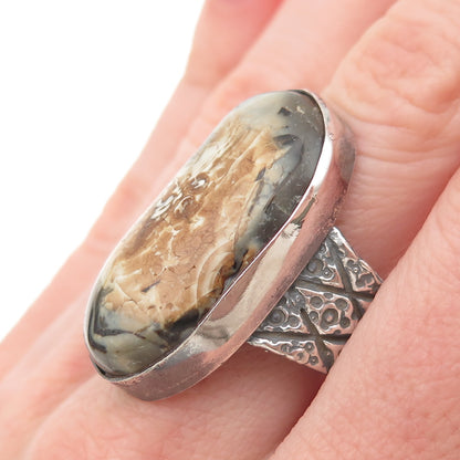 925 Sterling Silver Vintage Real Laguna Lace Agate Oxidized Ring Size 9.75