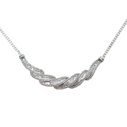 925 Sterling Silver Real Diamond Twisted Bar Bismark Chain Necklace 18"