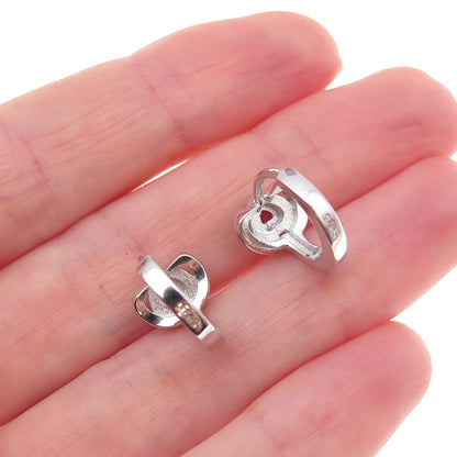 925 Sterling Silver Pink & White C Z Hoop Earrings