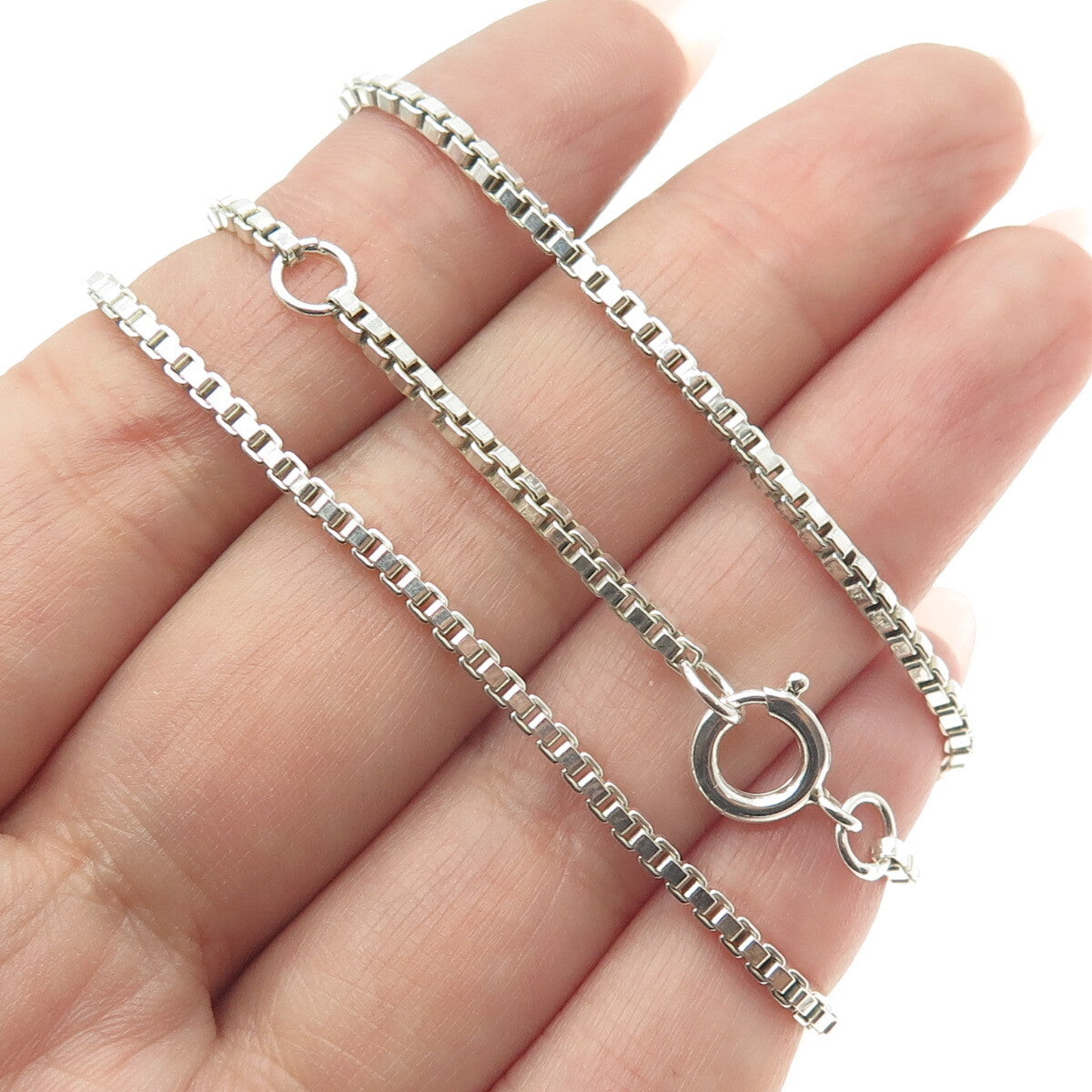 925 Sterling Silver Vintage Real Carnelian Modernist Box Chain Necklace 14-16"