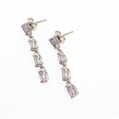 D'Joy 925 Sterling Silver Real Pear-Cut Tanzanite Dangle Earrings
