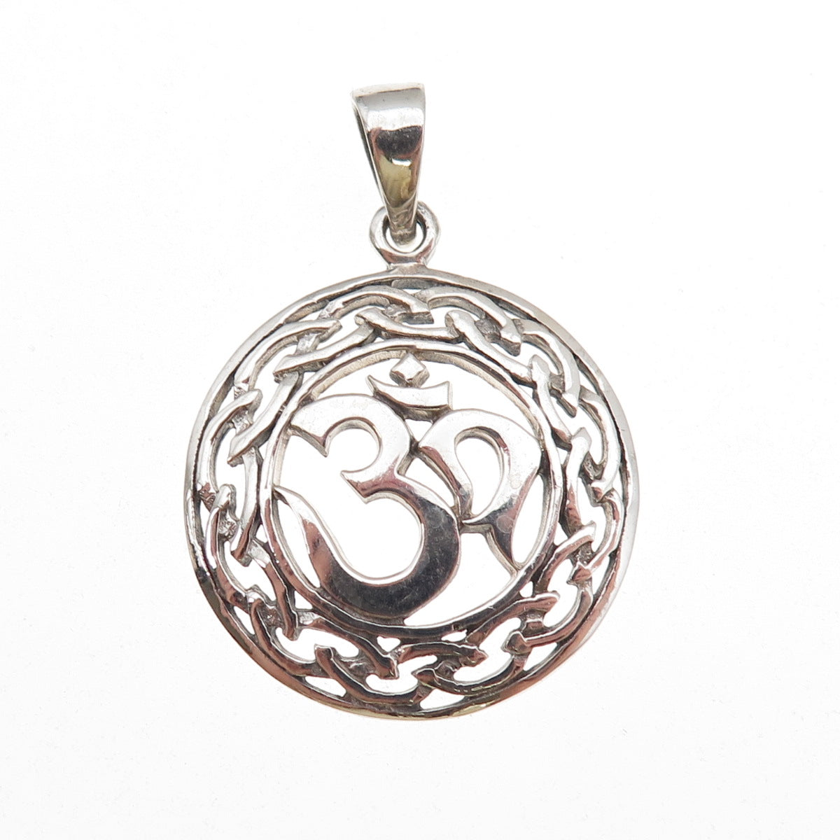 925 Sterling Silver Vintage Om Mantra Oxidized Charm Pendant