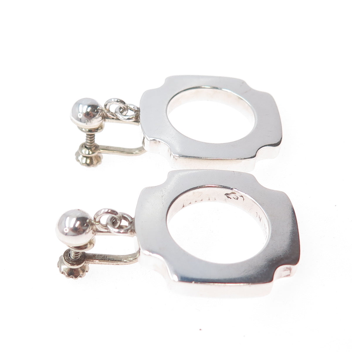 925 Sterling Silver Vintage Mexico Modernist Cross Screw Back Dangle Earrings