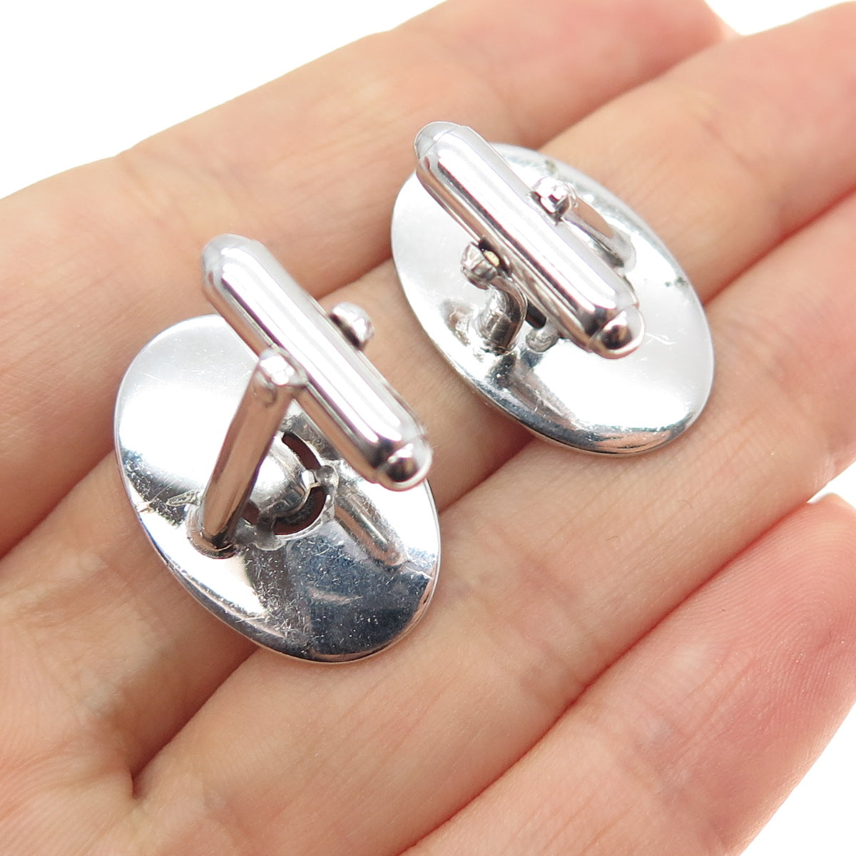 ANSON 925 Sterling Silver Antique Art Deco Real Black Sapphire Cufflinks