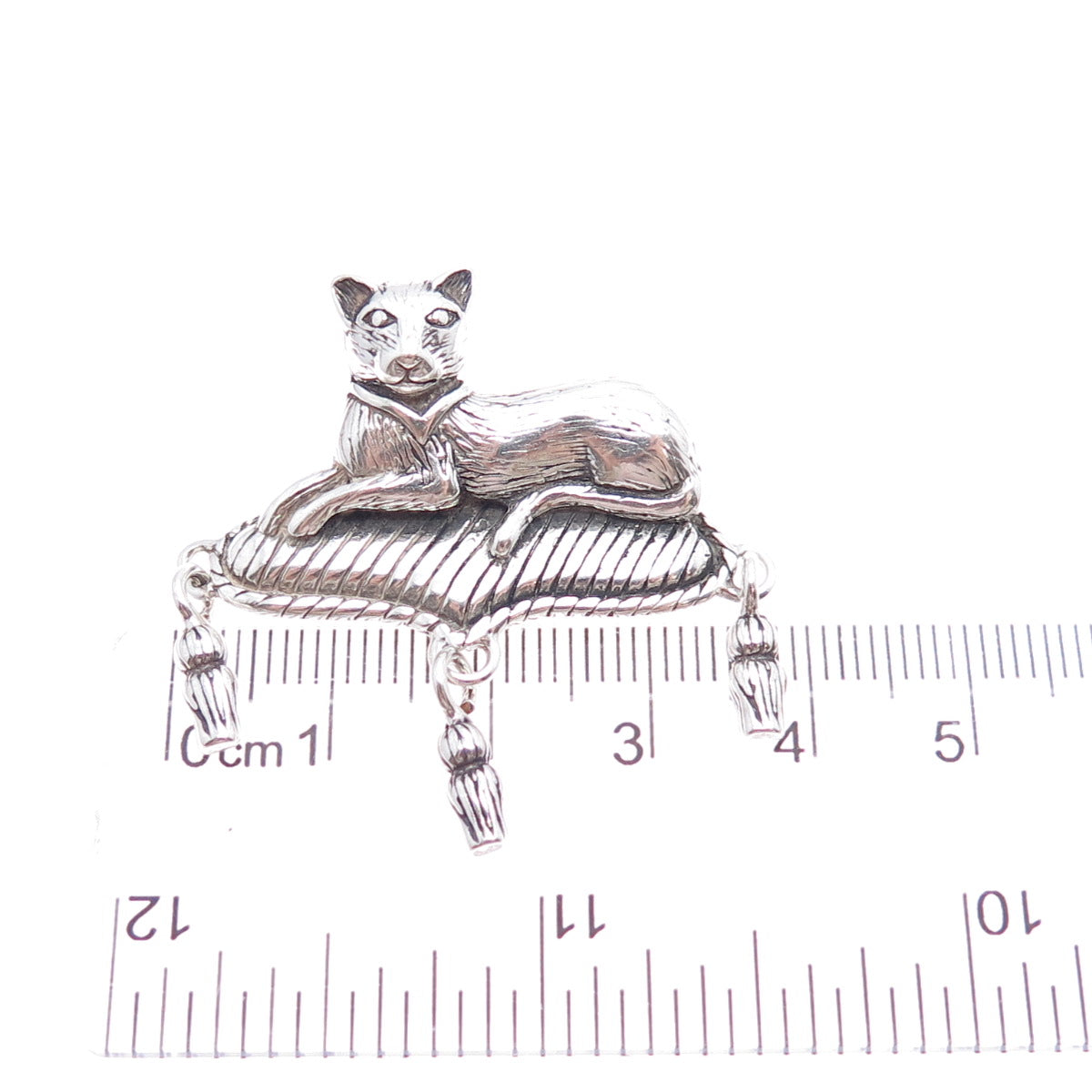 JEZLAINE 925 Sterling Silver Vintage Resting Cat Oxidized Pin Brooch