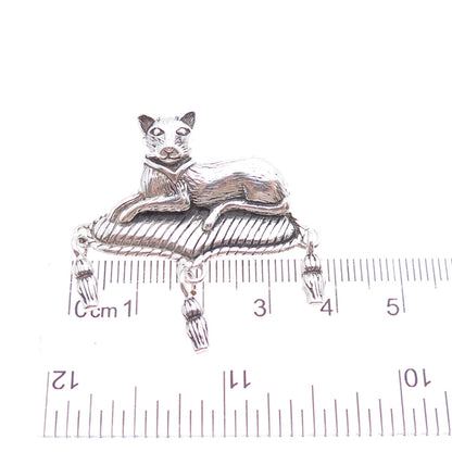 JEZLAINE 925 Sterling Silver Vintage Resting Cat Oxidized Pin Brooch