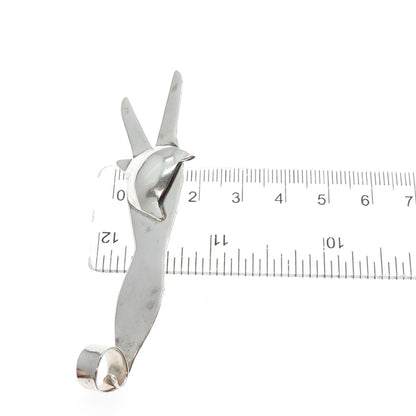 VICTOR ALFARO 925 Sterling Silver Vintage Modernist Cat Pin Brooch / Pendant