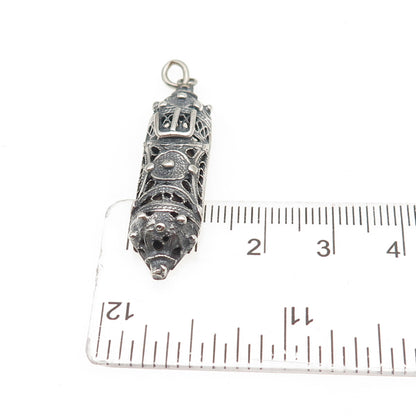 925 Sterling Silver Vintage Israel Mezuzah Filigree Oxidized Charm Pendant