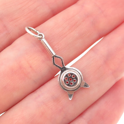 925 Sterling Silver Antique Art Deco Tea Strainer Oxidized 3D Charm Pendant