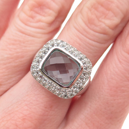 925 Sterling Silver Real Blue & White Topaz Ring Size 7.25