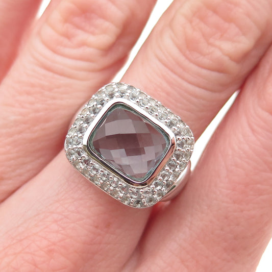 925 Sterling Silver Real Blue & White Topaz Ring Size 7.25