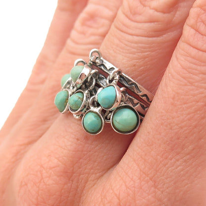 Old Pawn Sterling Silver Vintage Turquoise Cha Cha Charm Tribal Ring Size 7.25