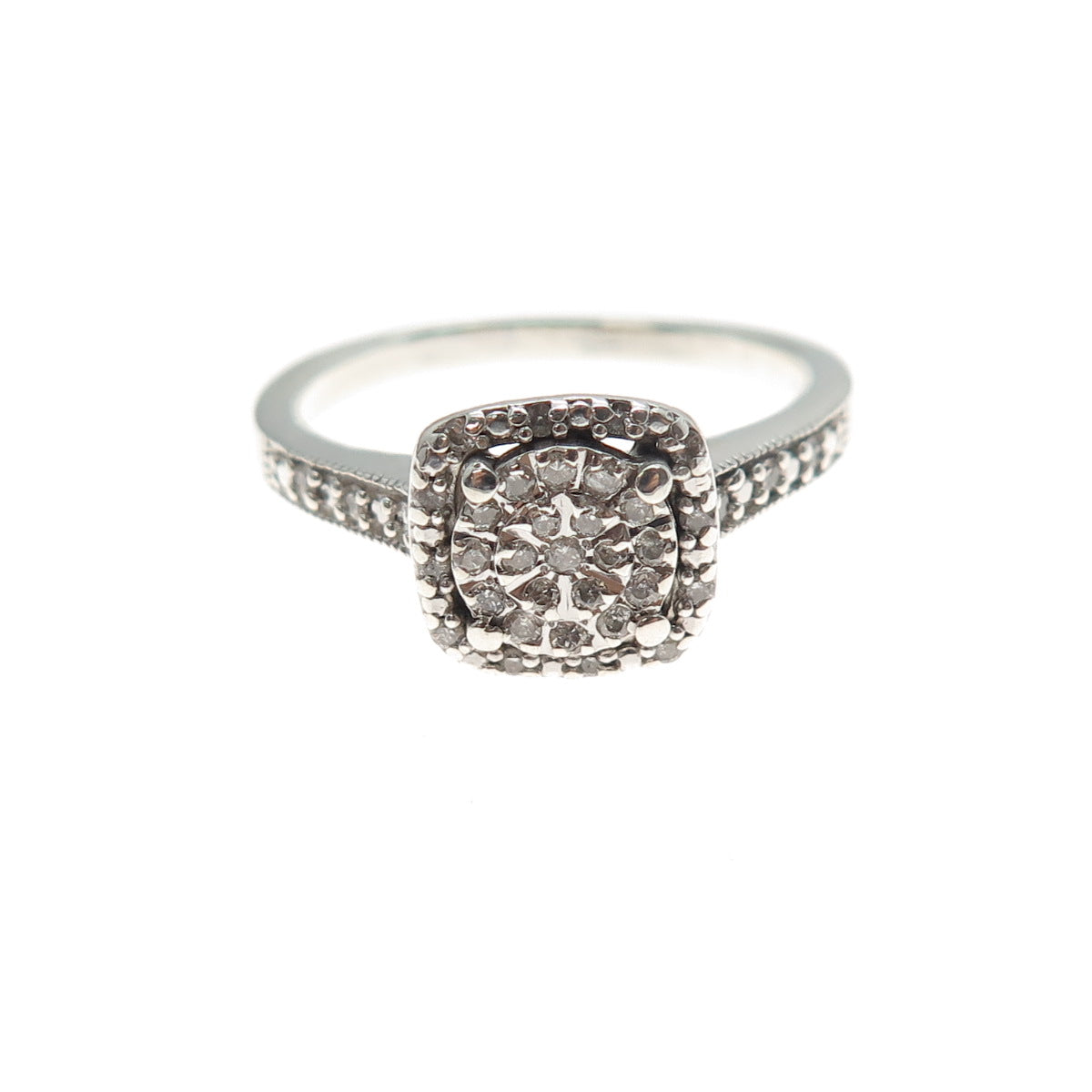 925 Sterling Silver Real Round-Cut Diamond Engagement Ring Size 7