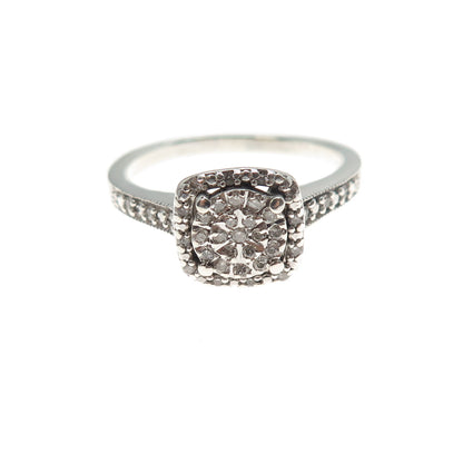 925 Sterling Silver Real Round-Cut Diamond Engagement Ring Size 7