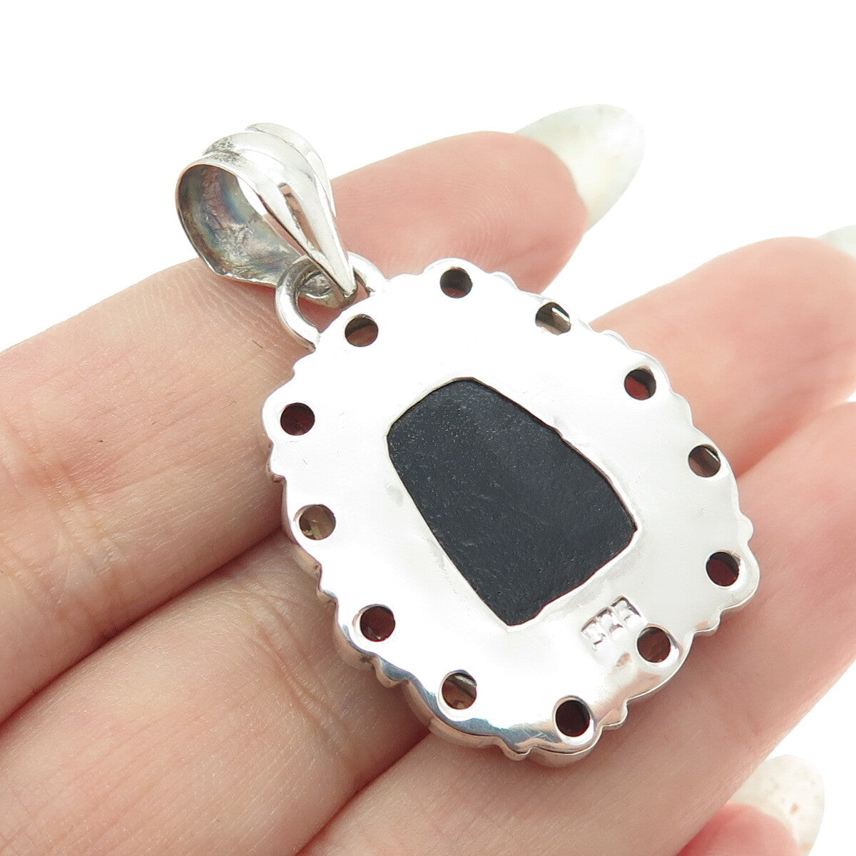 925 Sterling Silver Vintage Dichroic Glass Citrine Red Garnet Modernist Pendant