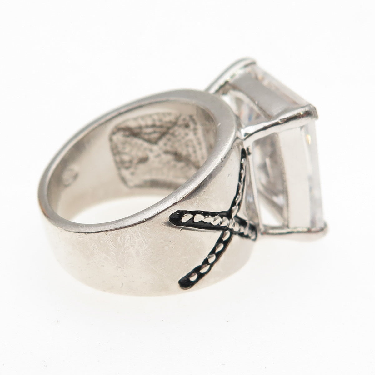 925 Sterling Silver Radiant-Cut C Z X Shape Ring Size 5