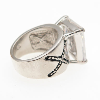 925 Sterling Silver Radiant-Cut C Z X Shape Ring Size 5