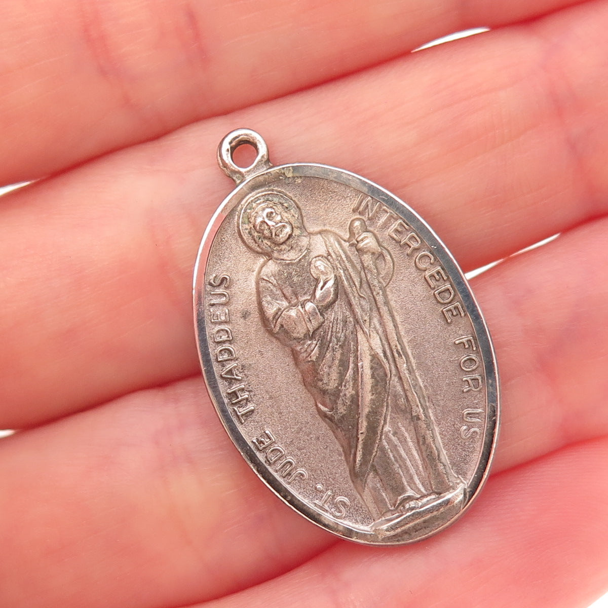 HMH Religious 925 Sterling Silver Antique Art Deco Saint Jude Thaddeus Pendant