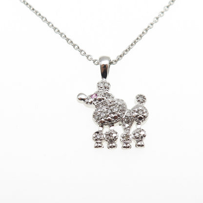 925 Sterling Silver Round-Cut Pink & White C Z Poodle Cable Chain Necklace 16"