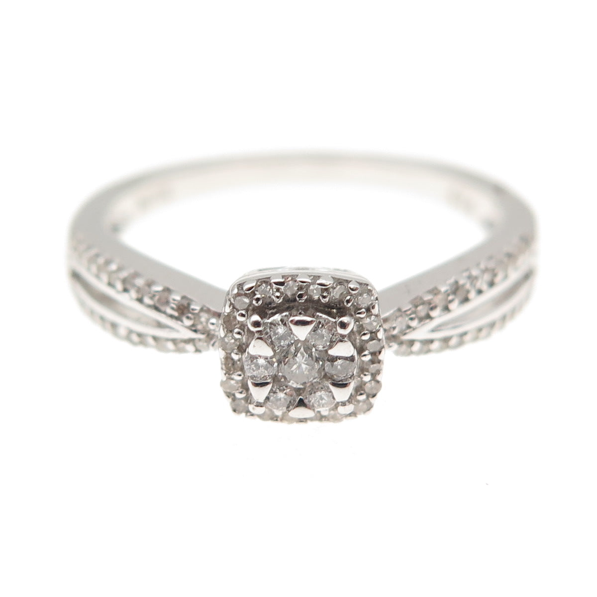 Sun 925 Sterling Silver Real Round-Cut Diamond Engagement Ring Size 7