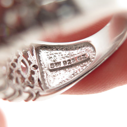 925 Sterling Silver Marquise Round & Tapered Baguette-Cut C Z Ring Size 5.25
