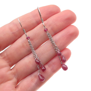 925 Sterling Silver Vintage Real Ruby Tassel Dangle Earrings