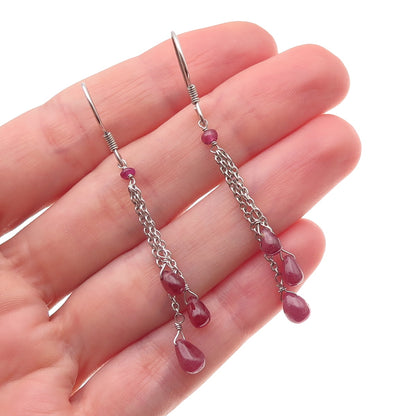 925 Sterling Silver Vintage Real Ruby Tassel Dangle Earrings