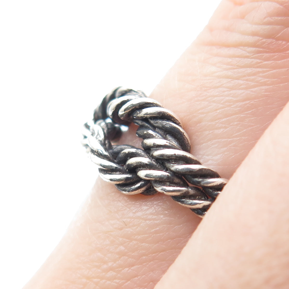 925 Sterling Silver Vintage Twisted Love Knot Oxidized Ring Size 6.5