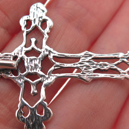925 Sterling Silver Vintage Fleur de Lis Cross Oxidized Slide Pendant