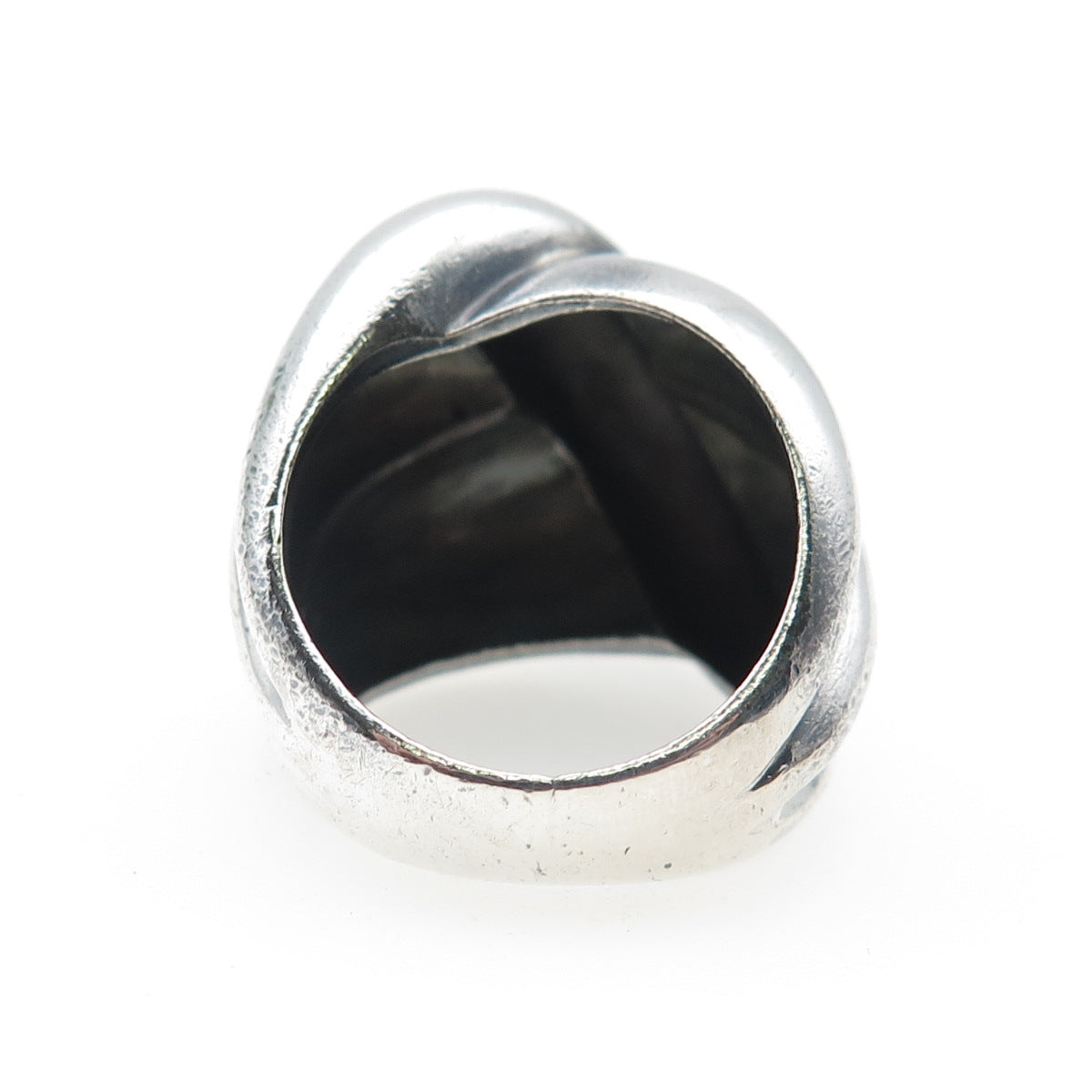 925 Sterling Silver Vintage Modernist Crisscross Dome Oxidized Ring Size 5.5