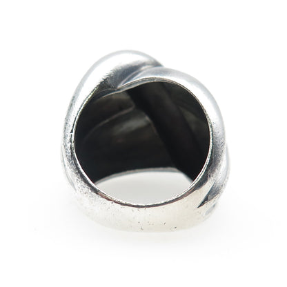 925 Sterling Silver Vintage Modernist Crisscross Dome Oxidized Ring Size 5.5