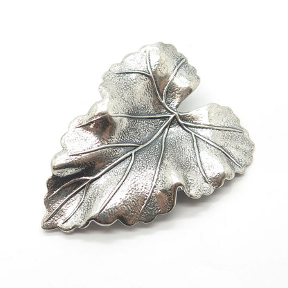 925 Sterling Silver Vintage Michele Sculptural Hammered Leaf Pin Brooch