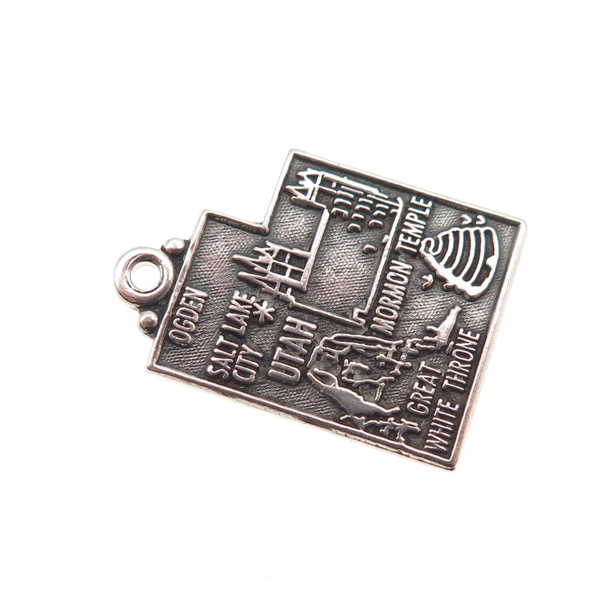 Maisels Indian 925 Sterling Silver Vintage Utah State Map Oxidized Mini Pendant