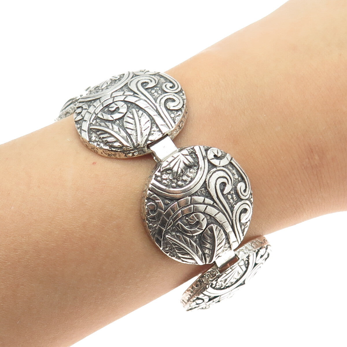 SILPADA 925 Sterling Silver Vintage Ancient Scroll Panel Link Bracelet 7.5"