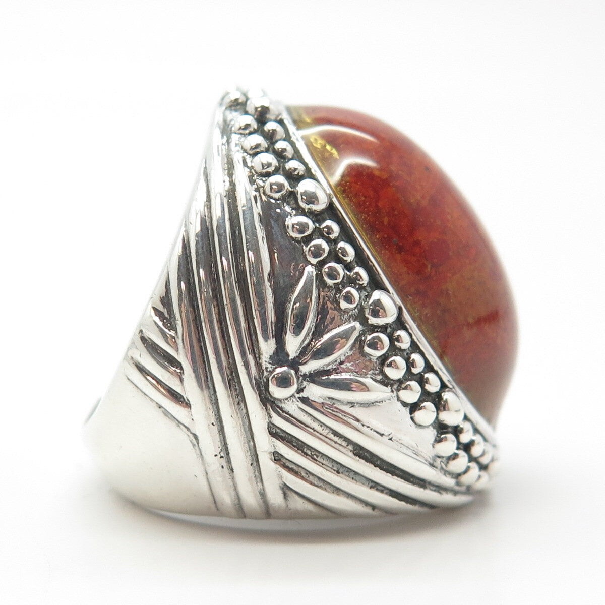 925 Sterling Silver Vintage Real Spiny Oyster Shell Granulated Dome Ring Size 7