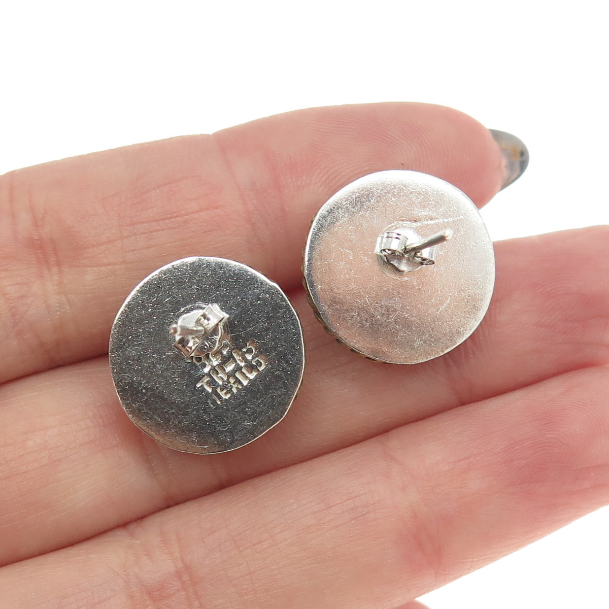 925 Sterling Silver 2-Tone Vintage Mexico Roped Half Ball Earrings