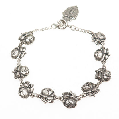 925 Sterling Silver Antique Art Deco Rose Catholic Saints Bracelet 7.5"